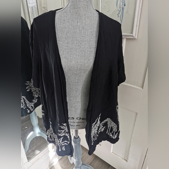 Womens Vintage Cimmaron plus Black/White Open Safari Print Cardigan. 1X - Picture 1 of 6